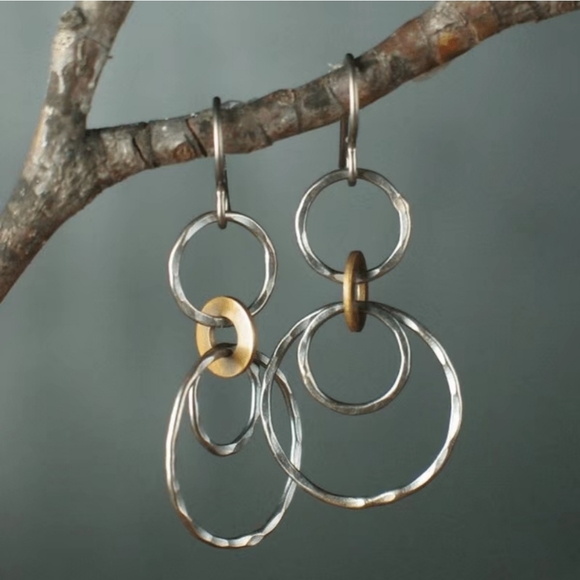SILVER PLATED Retro Bohemian Style triple hoop drop earrings. - Picture 1 of 9